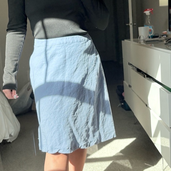 Vintage Ann Taylor Women’s Baby Blue Linen Blend Midi Skirt - Picture 9 of 9